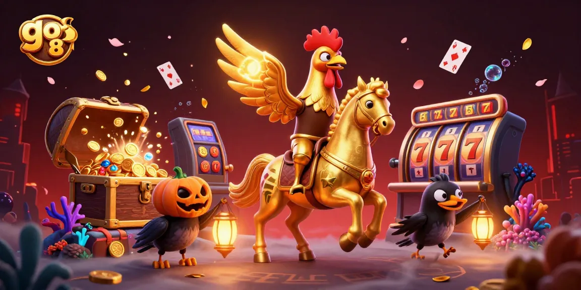 Experience go 88 excitement in a vibrant casino with golden rooster and rich gaming elements.