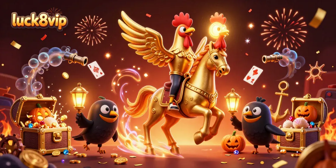 Engage in thrilling gameplay at luck8vip with vibrant golden rooster characters in a magical casino setting.