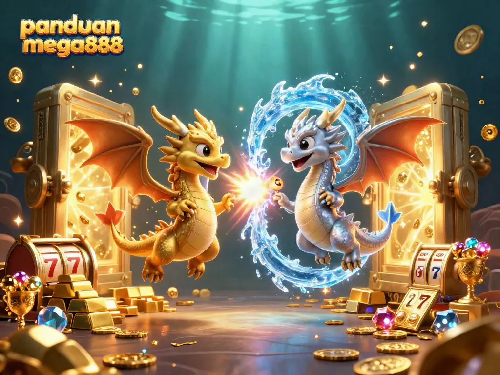 Experience thrilling gameplay with the panduan mega888 featuring dynamic cartoon dragons and shimmering treasures.