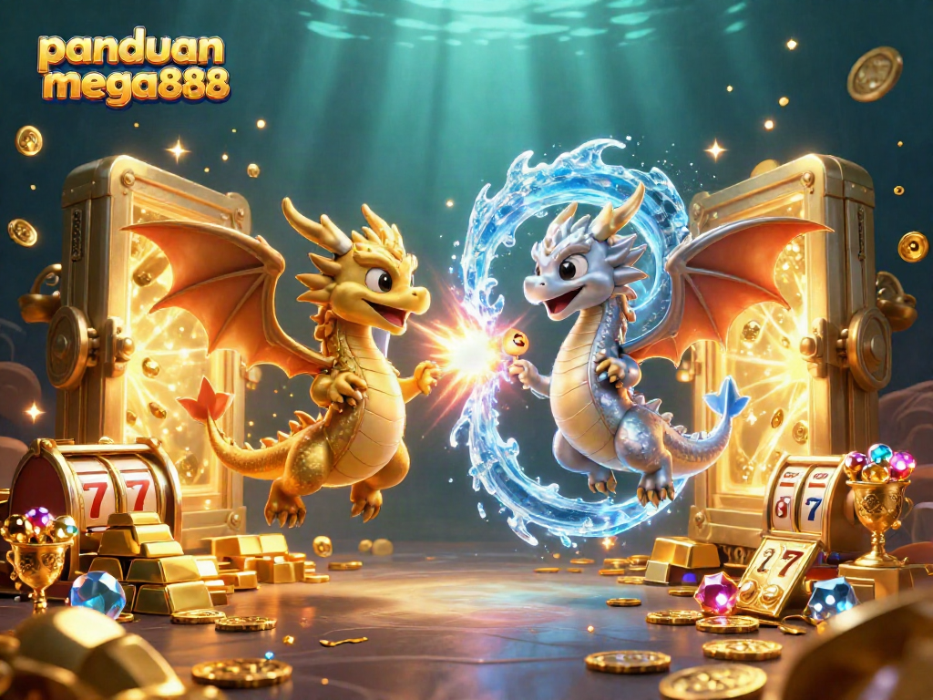 Experience thrilling gameplay with the panduan mega888 featuring dynamic cartoon dragons and shimmering treasures.