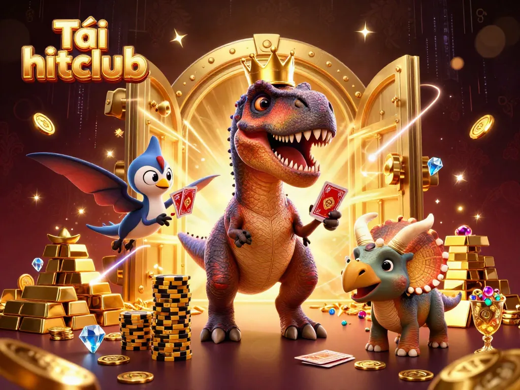 Engage with exciting gameplay by Tải hitclub, featuring cartoon dinosaurs in a vibrant casino setting.