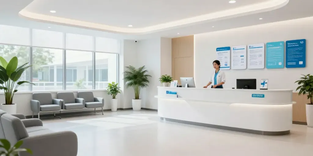 Gezellige wachtkamer in een moderne kliniek voor Ozempic Kopen en patiëntenzorg.
