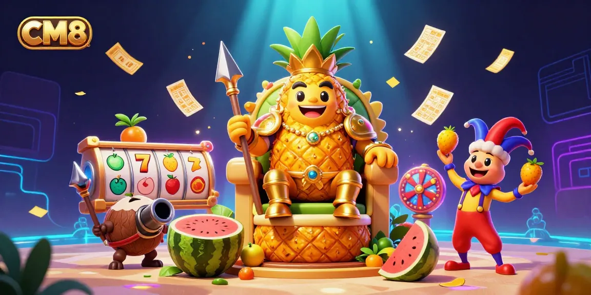 Experience exciting thrills with CM8's golden pineapple king at an explosive casino adventure.
