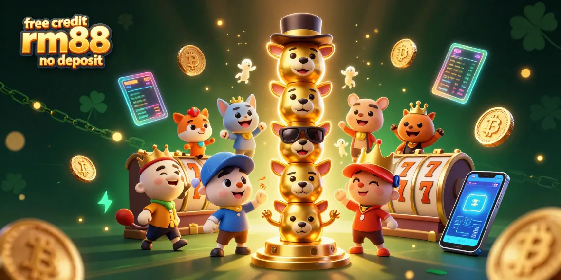Experience gaming with free credit rm88 no deposit bonuses, vibrant 3D golden totem in rich casino scene.