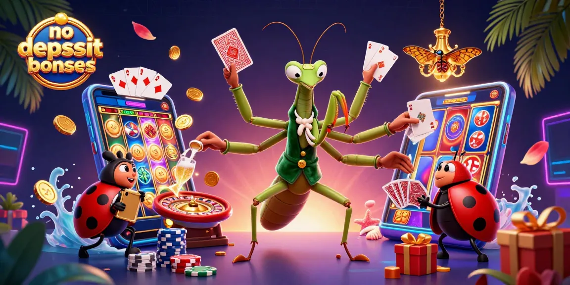 No deposit casino bonuses depicted with cartoon characters in a vibrant casino setting.