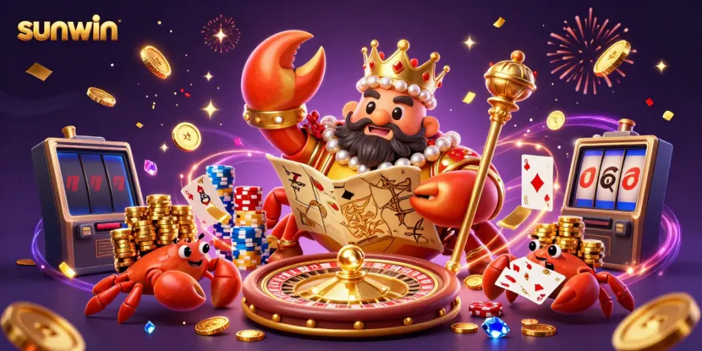 Engage in thrilling gameplay at sunwin with a vibrant golden crab emperor and stunning casino elements.