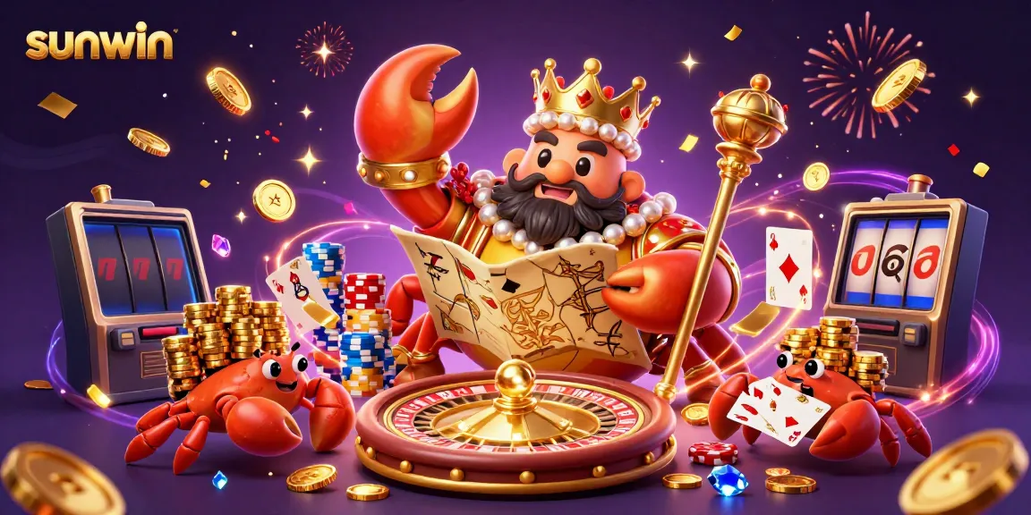 Engage in thrilling gameplay at sunwin with a vibrant golden crab emperor and stunning casino elements.