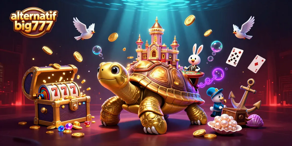 Engage with alternatif big777's vibrant casino scene showcasing lively games and gold coins flying.