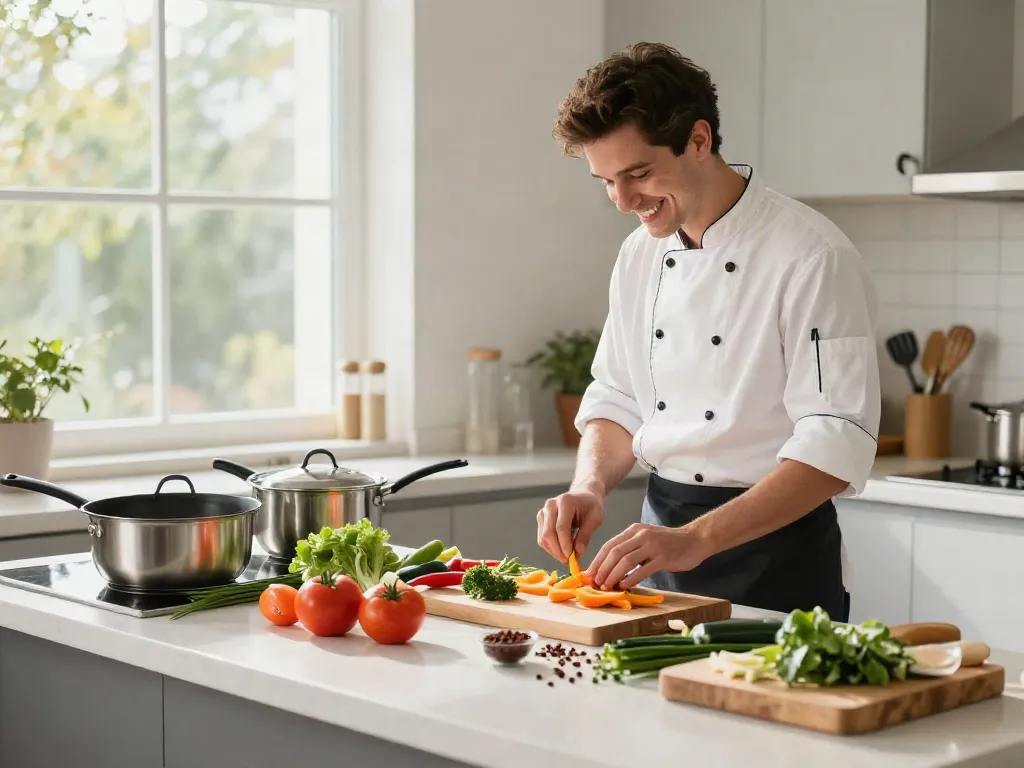 Cookware price in bangladesh displayed in a cozy kitchen with vibrant vegetables.