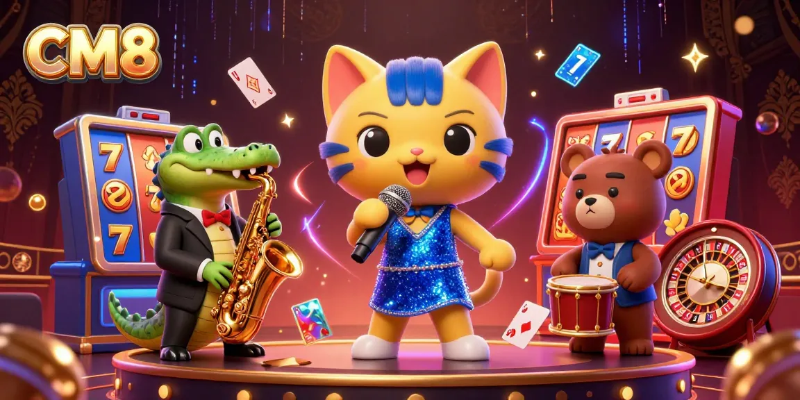 Engage in thrilling CM8 casino entertainment with vibrant characters and lively slot games.