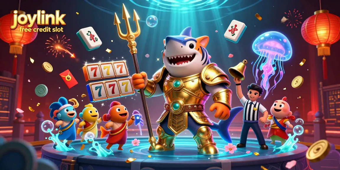 Experience thrilling gameplay with joylink free credit slot in an underwater colosseum featuring a tiger shark champion.