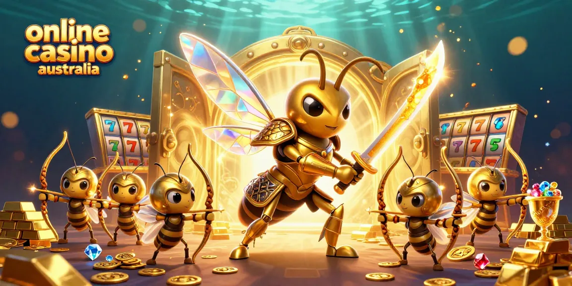 Engage with the vibrant online casino australia scene featuring a golden hornet samurai and thrilling casino elements.