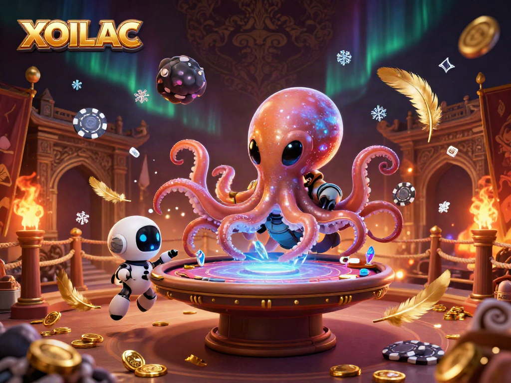 Experience the excitement of XOILAC with an alien octopus at a high-stakes holographic poker table.