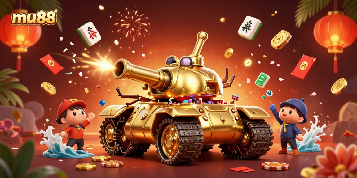 Win big in mu88's vibrant casino with a golden beetle, confetti, and festive elements.