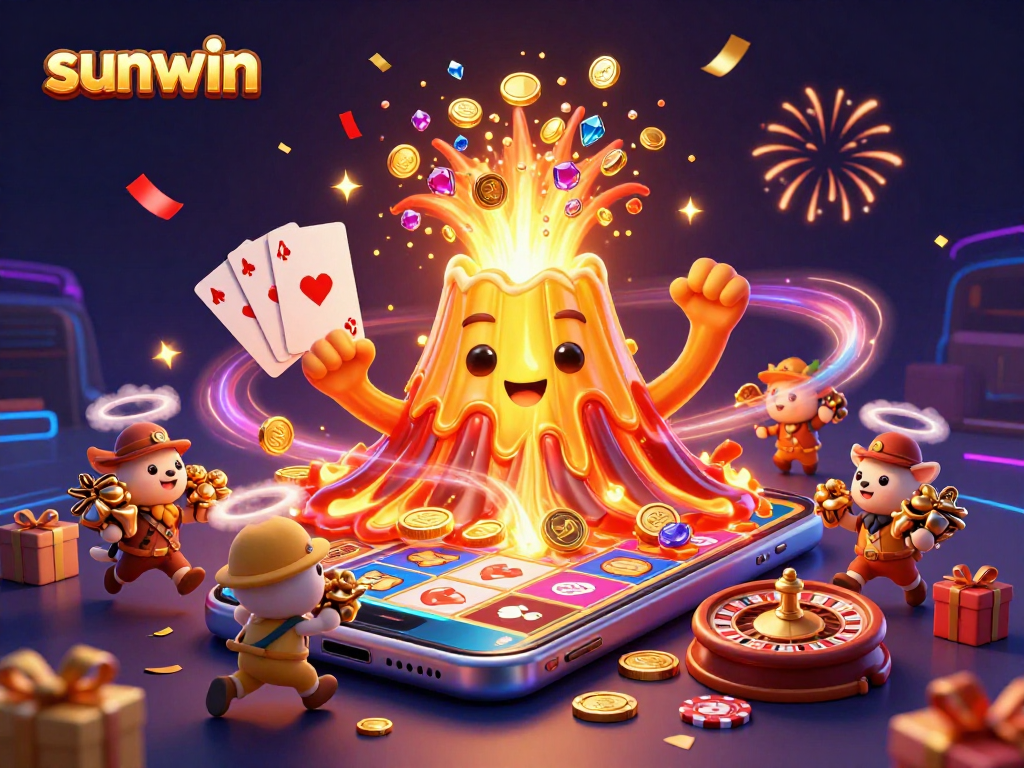 Spin to win with sunwin in an exciting 3D casino scene bursting with treasures and game elements.