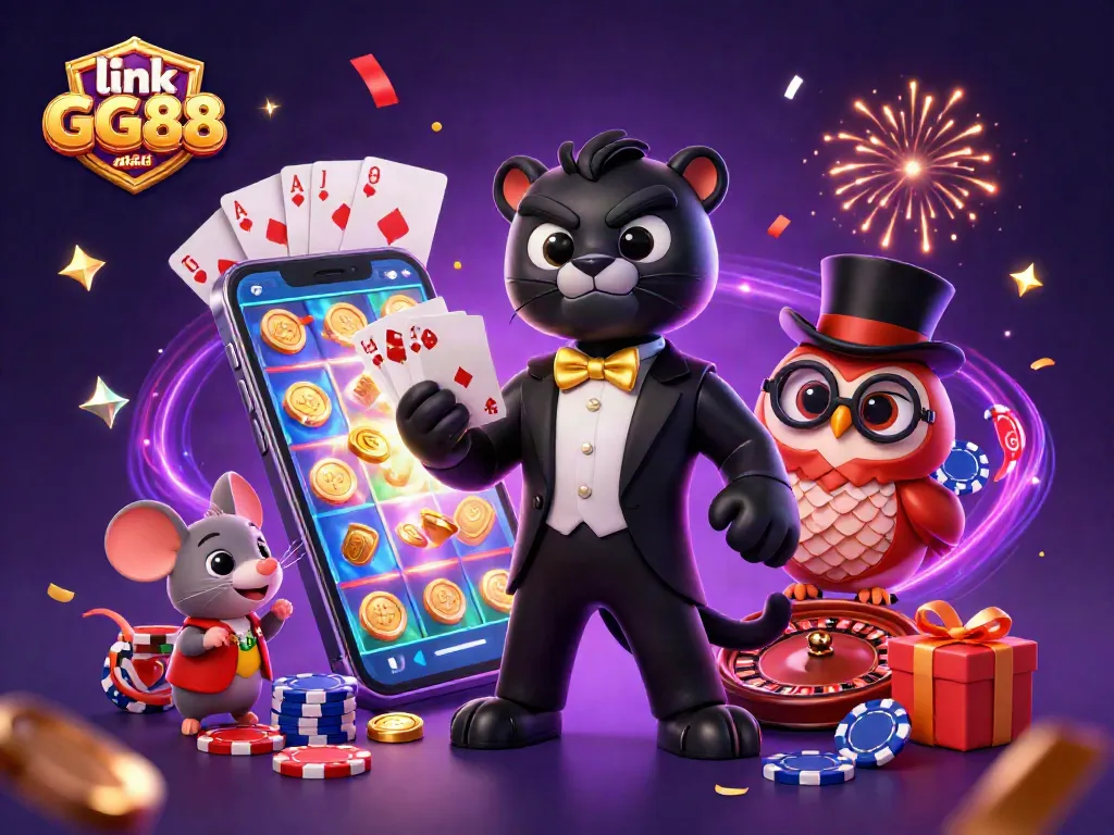 Spin the reels and win big with link GG88 mới nhất, featuring vibrant casino characters and games.