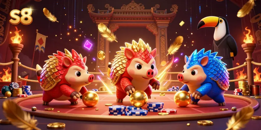 Engage in exhilarating s8 casino adventures with colorful pangolins amid thrilling poker action.