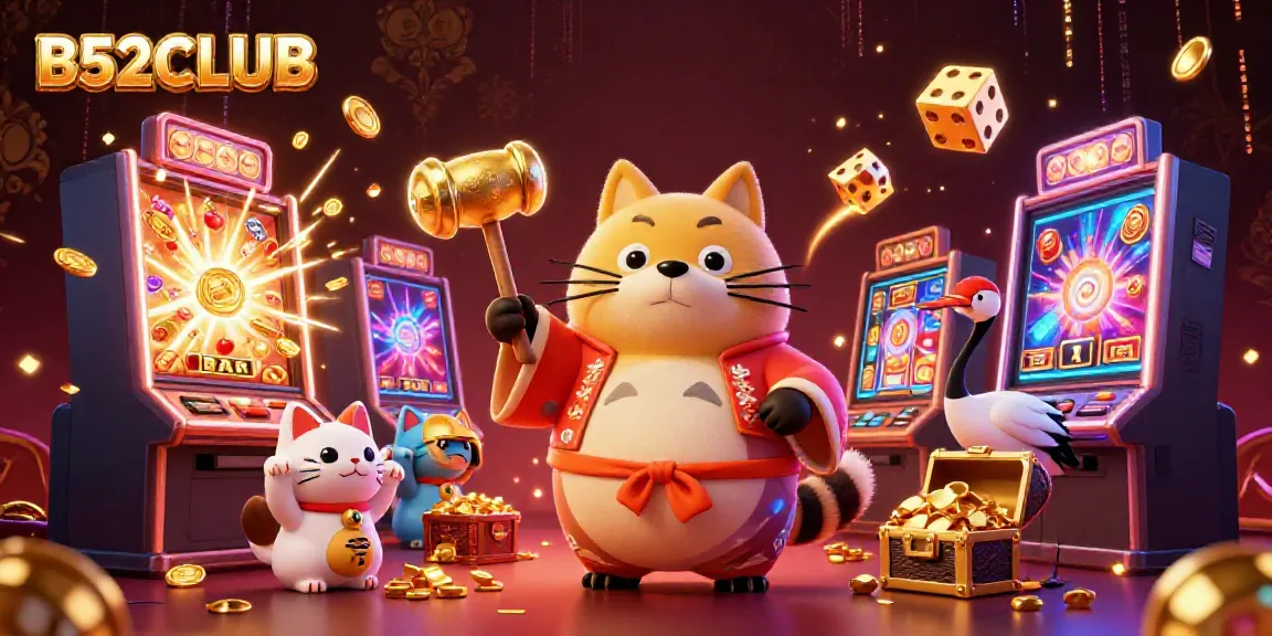 Engage with B52CLUB's vibrant 3D casino scene featuring lively characters and jackpot excitement.