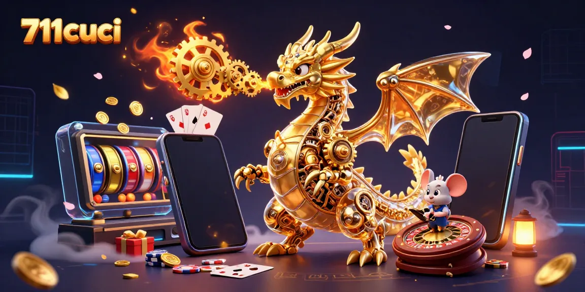 Experience thrilling gaming at 711cuci with vibrant slot games, golden coins, and captivating visuals.