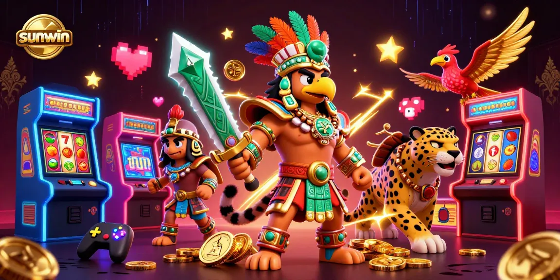 Play exciting slots with sunwin’s vibrant Aztec and gaming theme illustration.