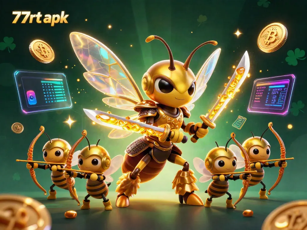 Engage with thrilling 77rt apk gameplay illustrated through vibrant 3D art with exciting crypto elements.