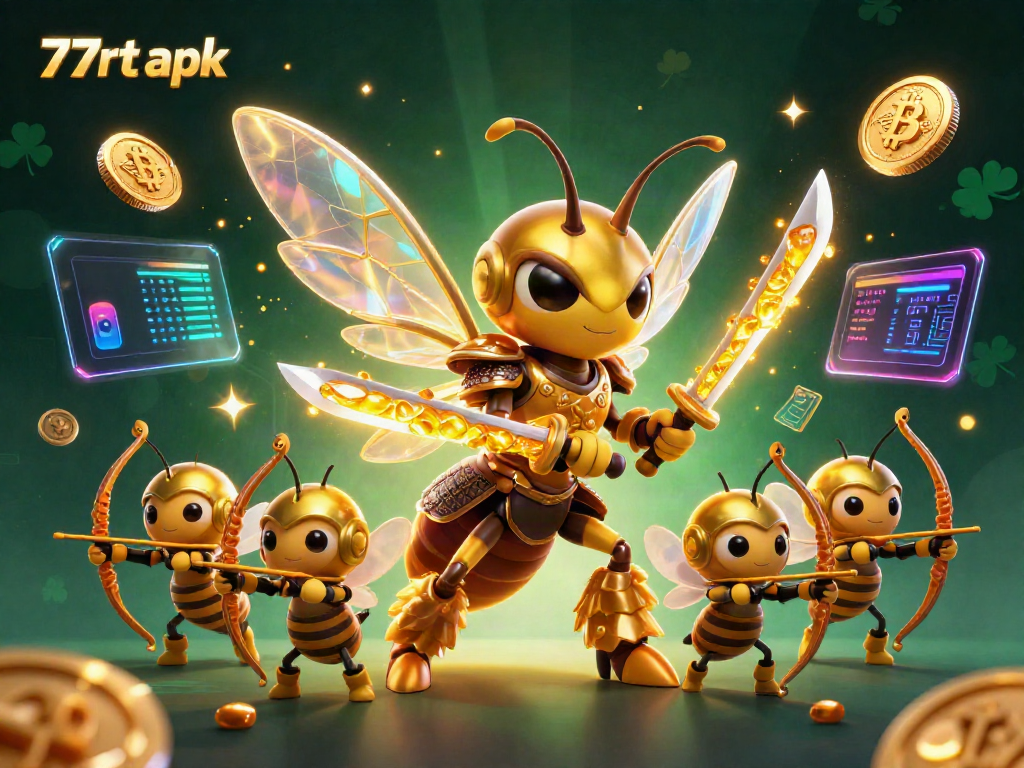 Engage with thrilling 77rt apk gameplay illustrated through vibrant 3D art with exciting crypto elements.