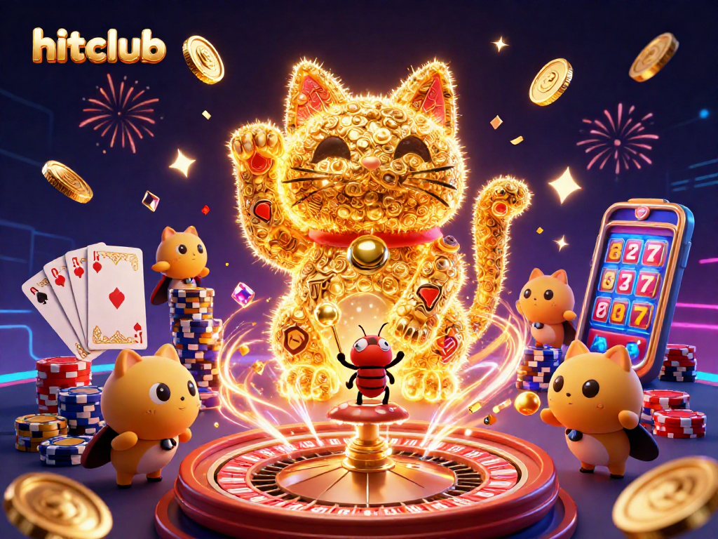 Engage with the hitclub portal of luck as golden fireflies animate casino symbols, spinning excitement.