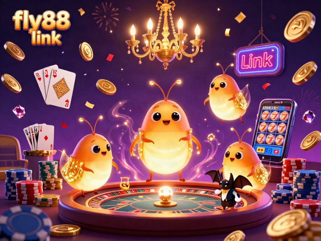Experience the magic of fly88 link with glowworms in a dazzling casino scene, showcasing vibrant gambling action.