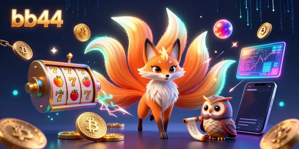 Experience thrilling gameplay with bb44's vibrant slot reels featuring a mystical nine-tailed fox spirit.