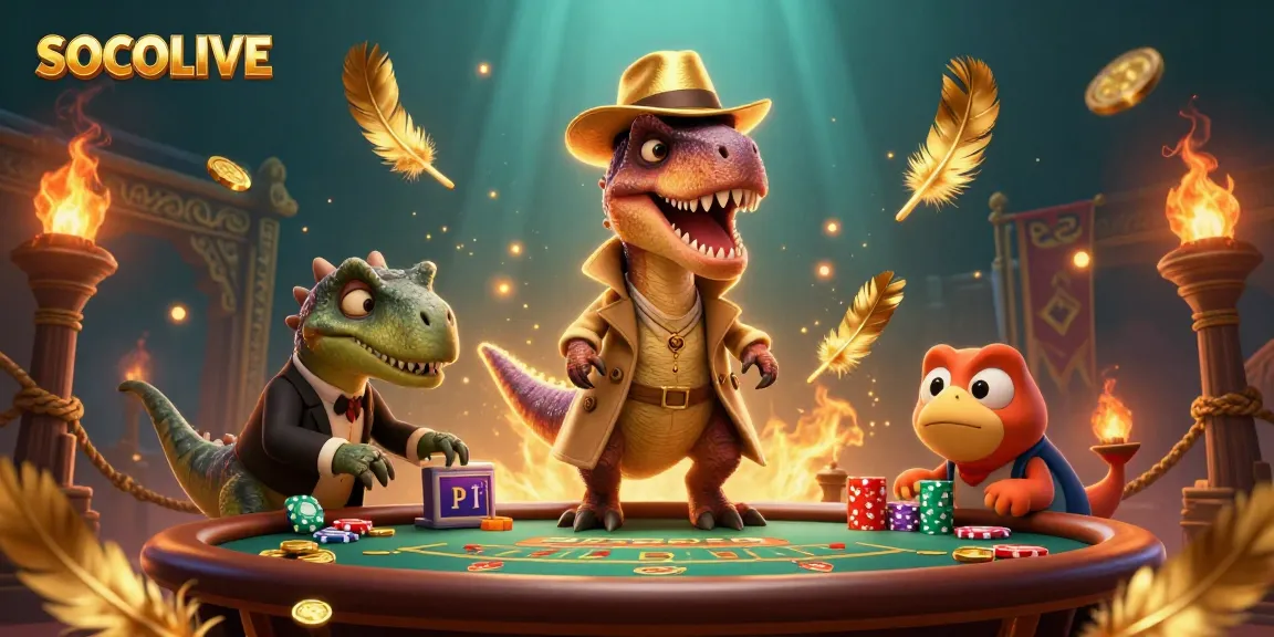 SOCOLIVE showcases a unique 3D gambling scene with a velociraptor card counter at play.
