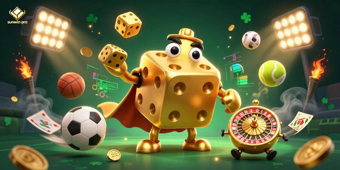 Engage in thrilling gameplay with sunwin-pro's vibrant casino atmosphere featuring golden dice and sports elements.