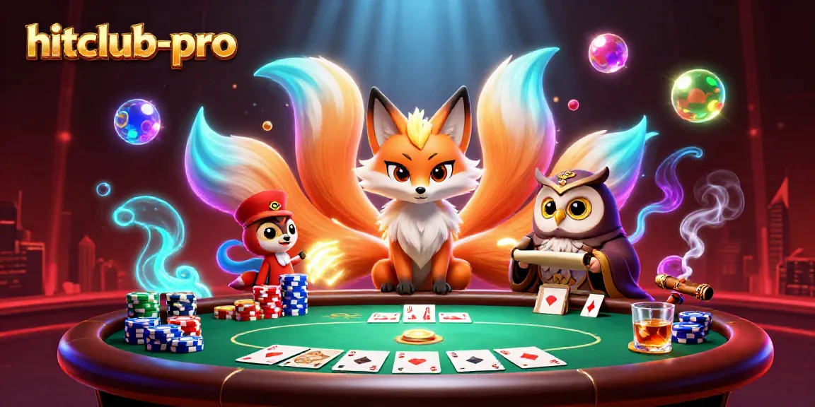 Engage in exciting card games with the hitclub-pro fox spirit at a vibrant casino table.