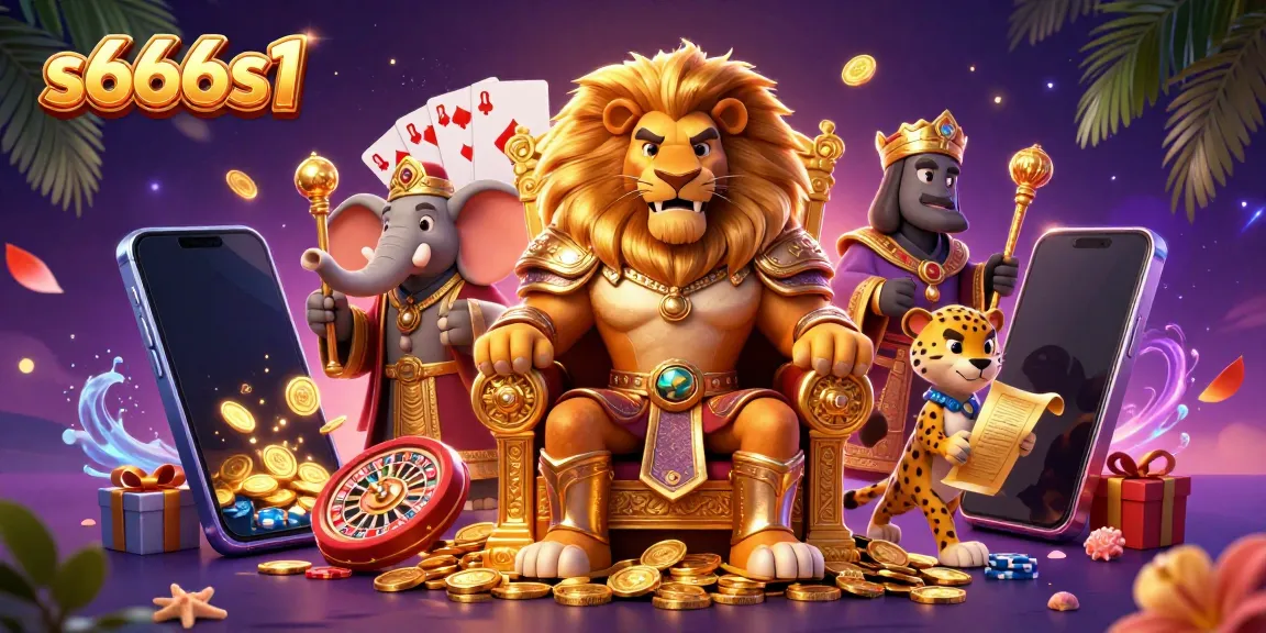 Engage in thrilling gameplay with s666s1's exciting slot adventures featuring a lion king on a golden throne.