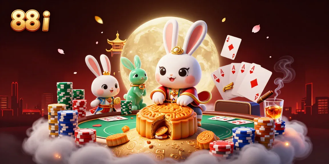 Bet with confidence at 88 i featuring a moon rabbit surrounded by poker elements in a vibrant casino scene.