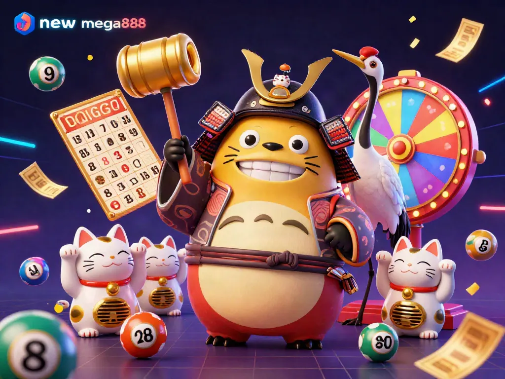 Mobilize your luck with the vibrant illustration showcasing fun casino elements, encouraging the download new mega888.