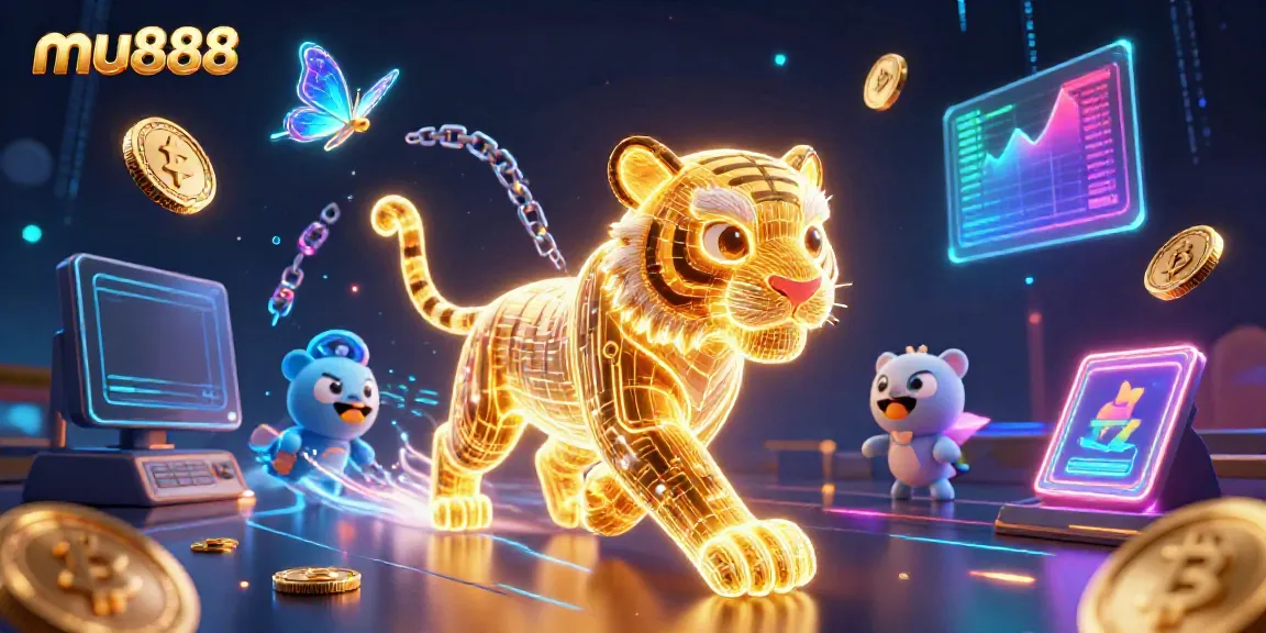 Experience thrilling gambling with mu888 in a neon-lit digital casino packed with vibrant energy.