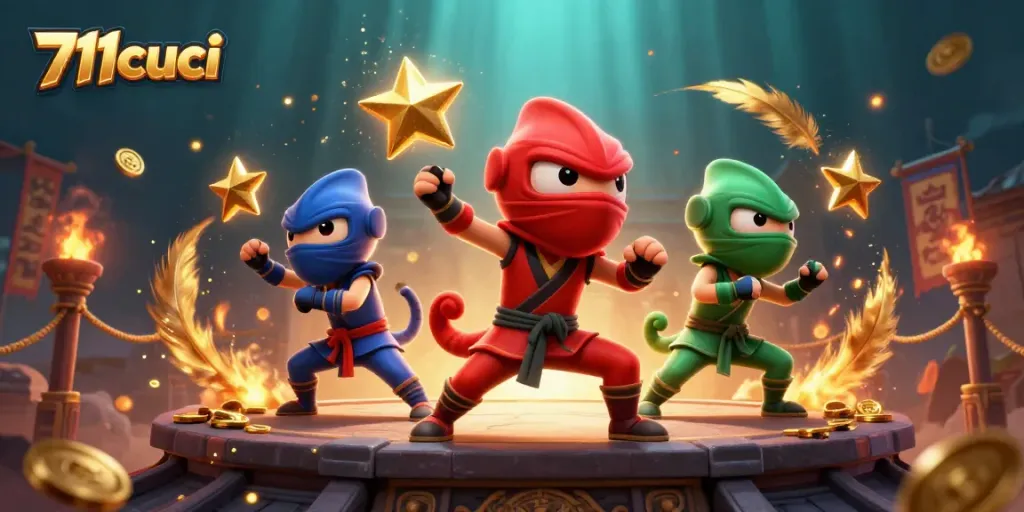 Experience thrilling action with 711cuci's vibrant gaming visuals featuring ninja chameleons.