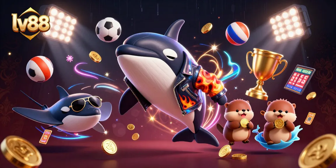Engage in thrilling gaming at lv88 with orca, stingray, and otters in an exciting casino scene.