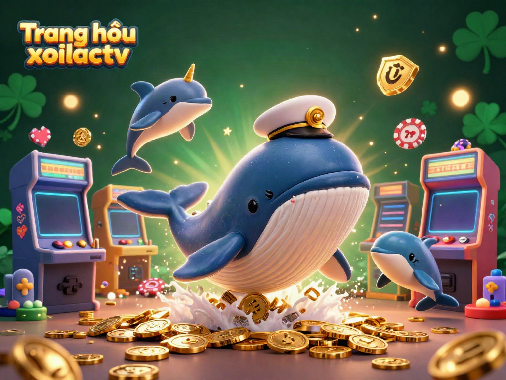 Engage with the thrilling visuals of Trang chủ xoilactv featuring a cartoon whale and casino elements.