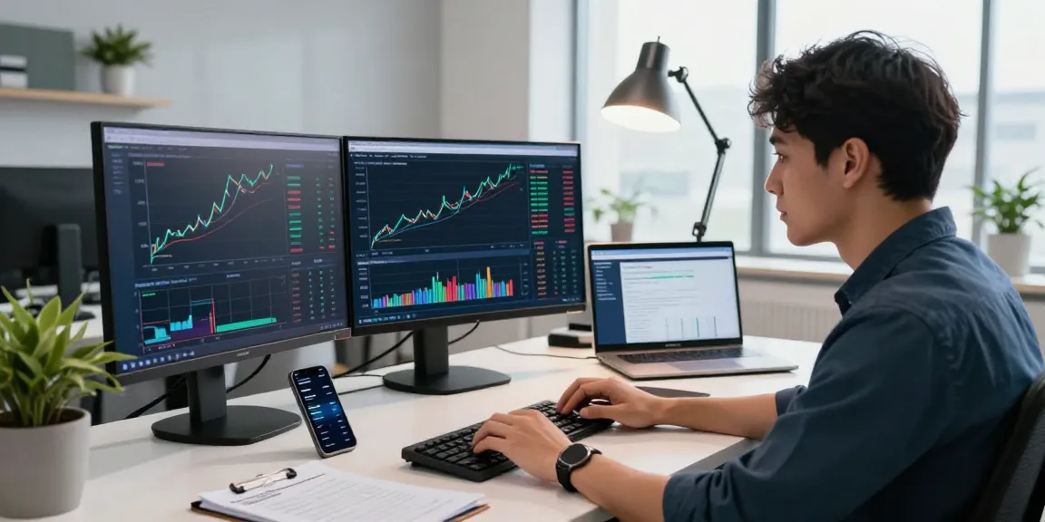 Professional engaging with bungeeexchange data on multiple screens in a modern finance office.