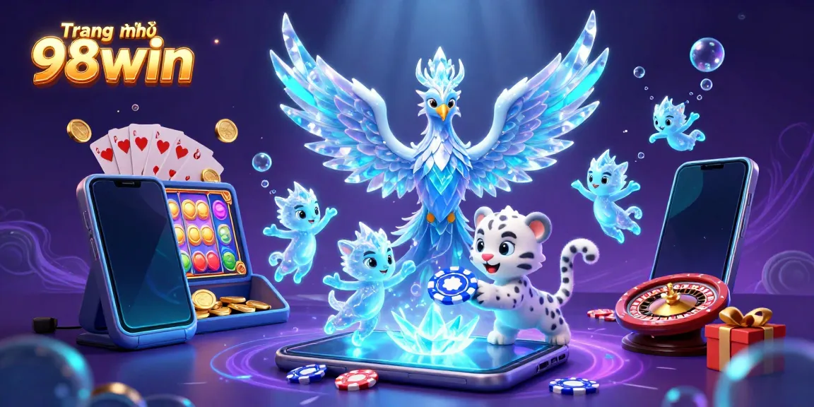 Experience thrilling gameplay on Trang chủ 98win with an ice phoenix, poker chip, and immersive slot elements.