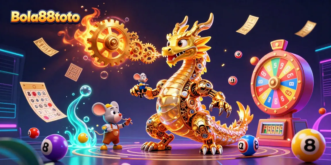 Experience the excitement of Bola88toto with dynamic lottery elements and a thrilling golden dragon theme.