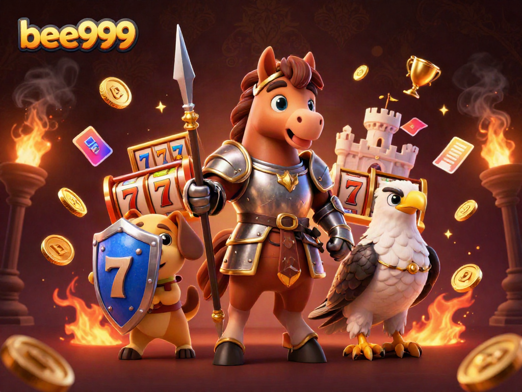 Engage in thrilling slots and casino action at bee999 with exciting illustrations showcasing dynamic gaming elements.