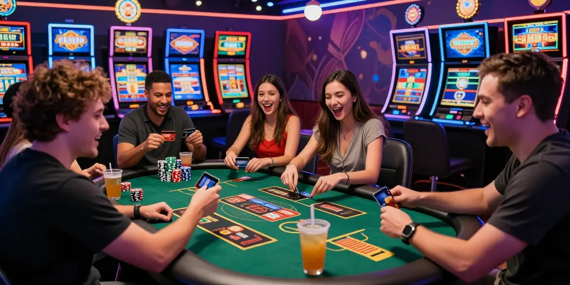 Excited players celebrating wins at online casinos that accept credit cards, highlighted by vibrant casino atmosphere.