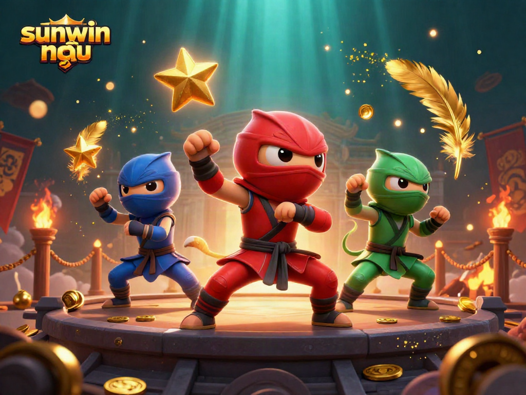 Experience sunwin mới with a vibrant 3D illustration of ninja chameleons in a dynamic casino setting, showcasing action-packed betting elements.