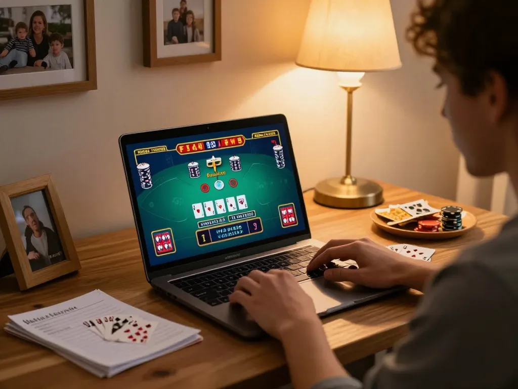 Player enjoying online casino gaming at home with xoso66com on the laptop screen