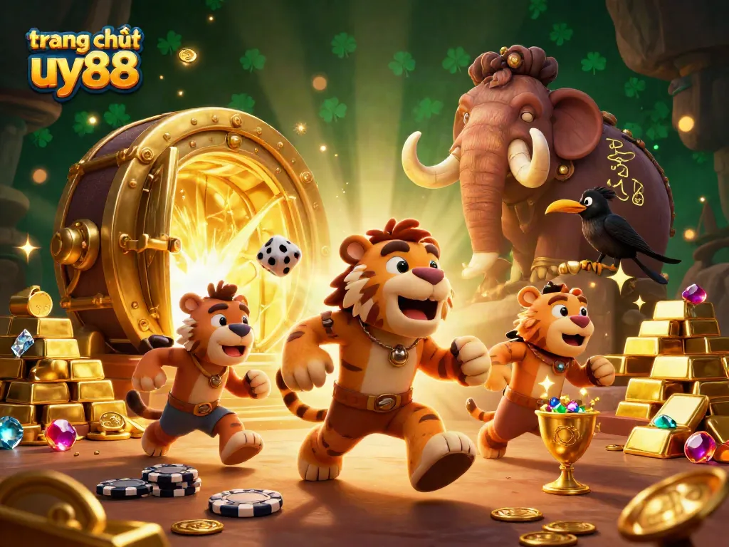 Experience the thrill of gaming at trang chủ uy88 with a vibrant, lively prehistoric casino scene.