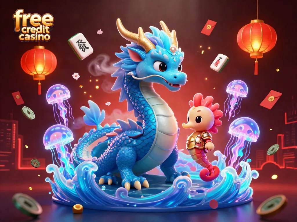 Play vibrant games with free credit casino offers, featuring mythical creatures in a dynamic scene.