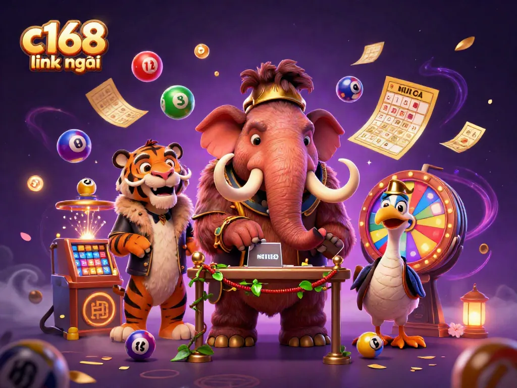 Experience the excitement of c168 link mới with a vibrant casino illustration featuring unique characters and dynamic elements.