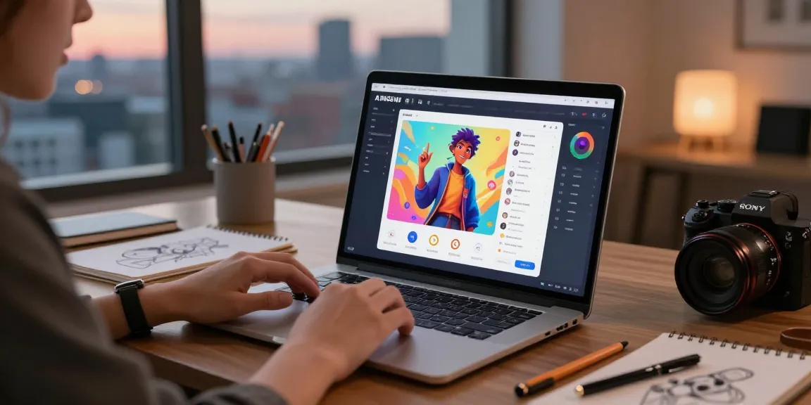 Person interacting with character ai nsfw platform in a cozy digital art studio.